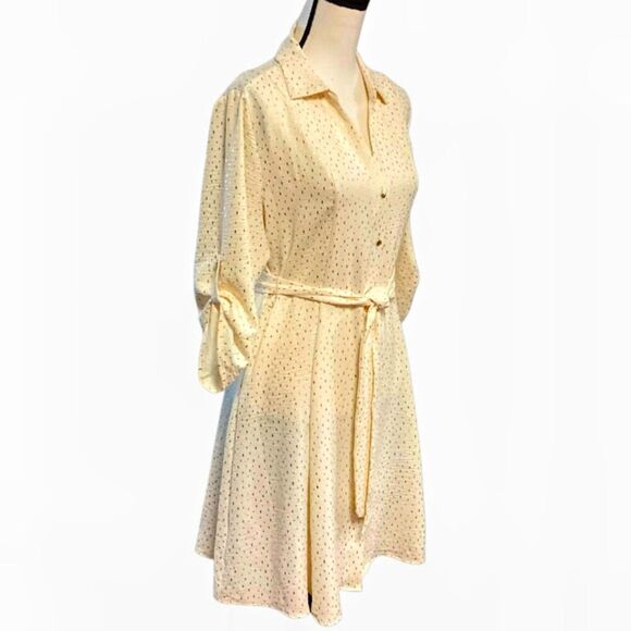 Emily Daniel's Gorgeous Button-up Long Sleeve Midi Dress in Cream/Gold in Large - Picture 3 of 10